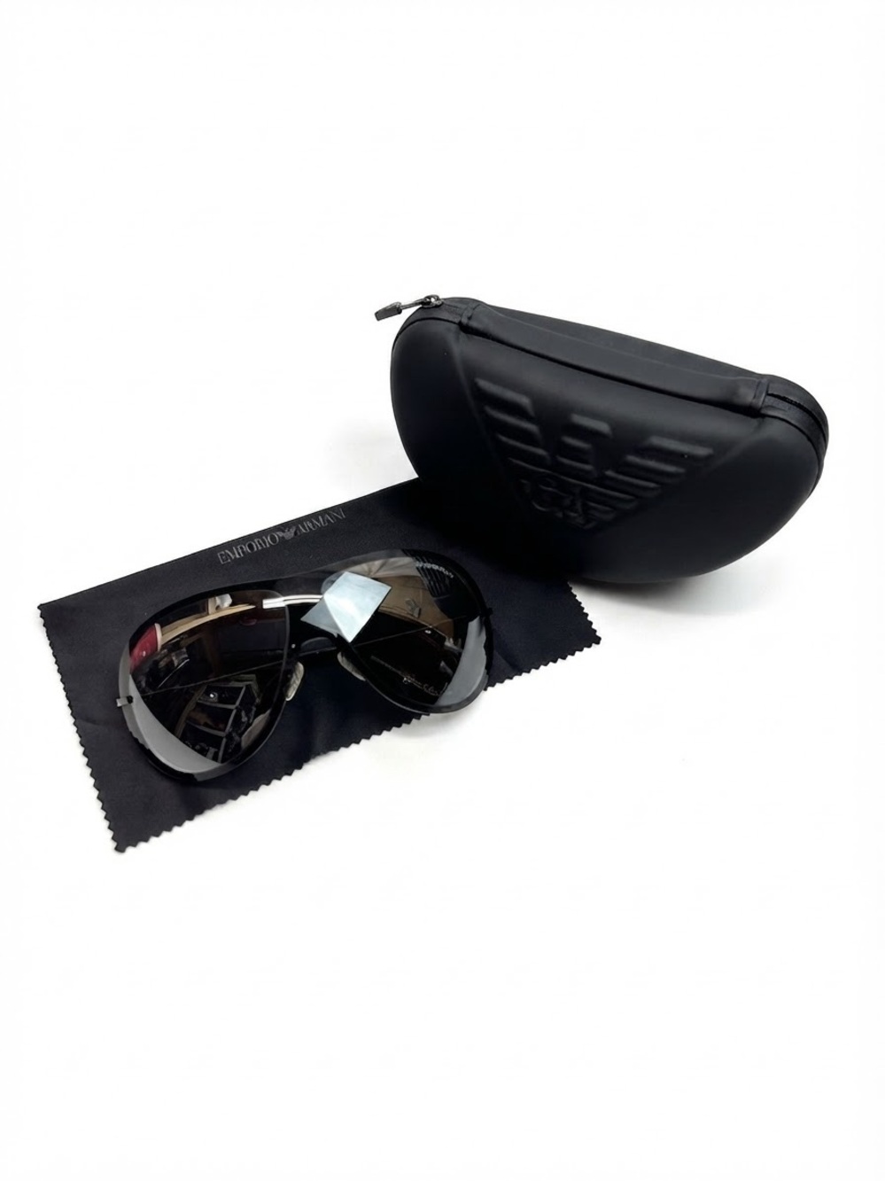 Authentic Emporio Armani Black Aviator Sunglasses with Case & Cloth